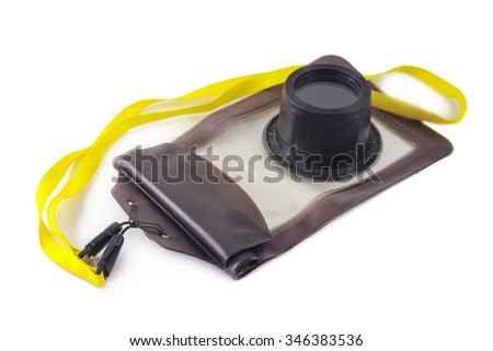 Plastic case for photography camera under water isolated on white