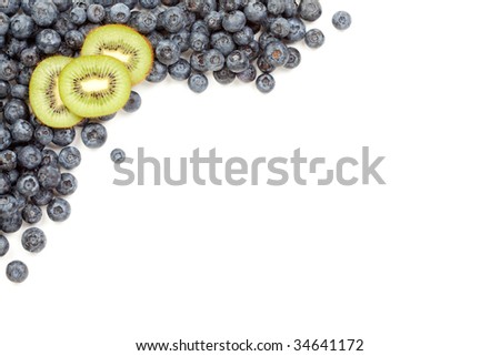 Kiwi and Blueberries Border Isolated on a White Background.