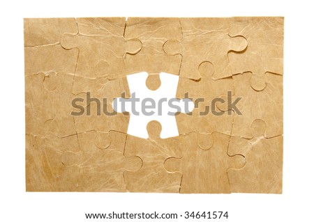 close up of puzzle pieces on white background with clipping path