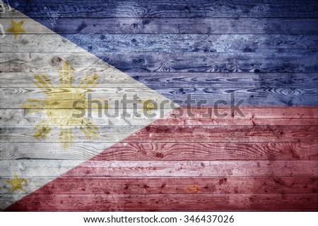 A vignetted background image of the flag of Philippines onto wooden boards of a wall or floor.
