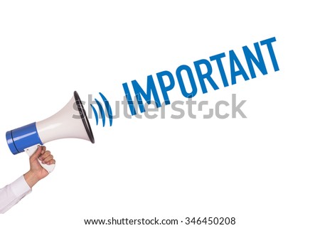 Hand Holding Megaphone with IMPORTANT Announcement Royalty-Free Stock Photo #346450208