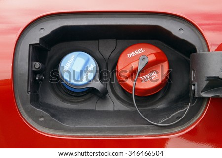 Adblue Diesel exhaust fluid fuel tank cap Royalty-Free Stock Photo #346466504