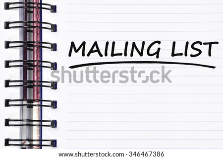 mailing list words on spring white note book.