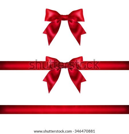Set red ribbon satin bows isolated on white background