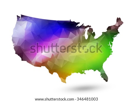 Rainbow color map of the USA with geometric design