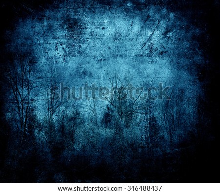 Blue Abstract Grunge Background With Trees