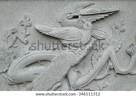 Birds marble carve wall in the Chinese public temple