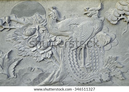 Birds marble carve wall in the Chinese public temple