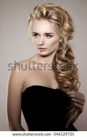 Model With Long Hair Waves Curls Hairstyle Hair Salon