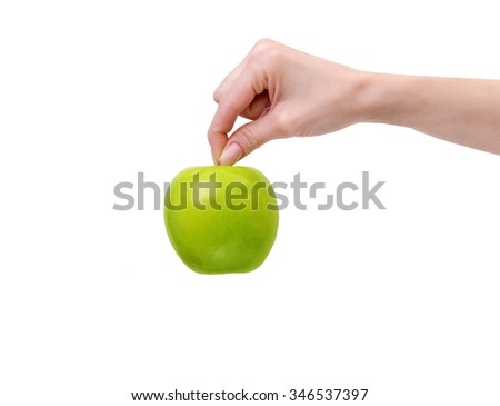  hand with apple isolated on white background