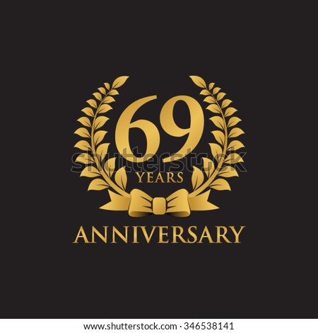 69 years anniversary wreath ribbon logo black background