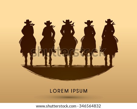 Silhouette, Cowboy Gangs on horse, graphic vector