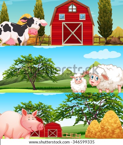 Farm animals living on the farm illustration