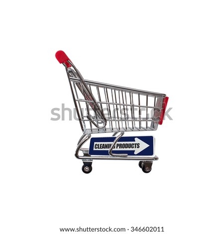Cleaning Supplies Blue Directional One Way Arrow Sign shopping cart isolated on white background