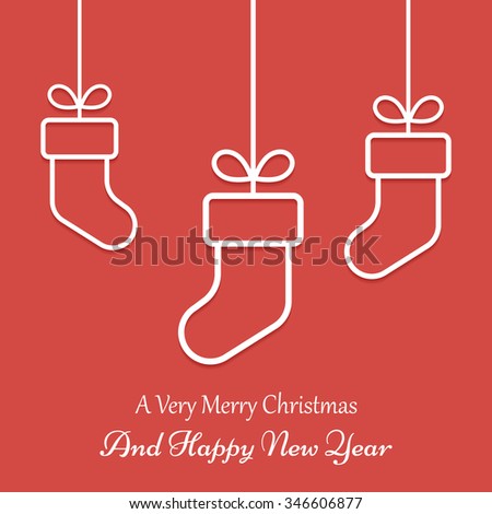 Outline  Christmas socks. Christmas card. Minimal Christmas  abstract background. Vector illustration.