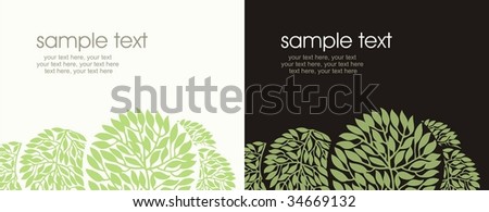 Two variants of cards with stylized bushes and text