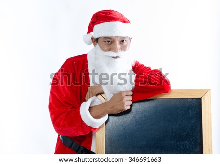 Christmas man hold with chalkboard