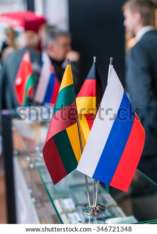 flags of Russia, Germany, Lithuania (shallow DOF; color toned image)