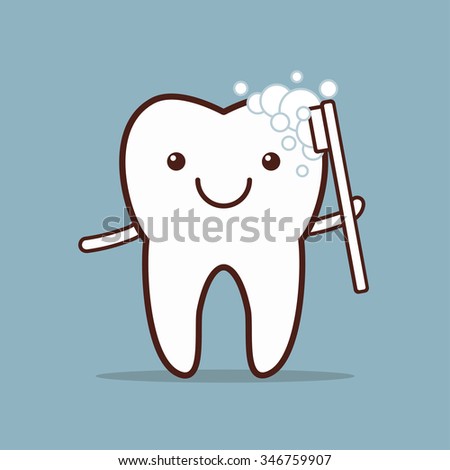 Cute tooth brushing Itself. Funny vector illustration