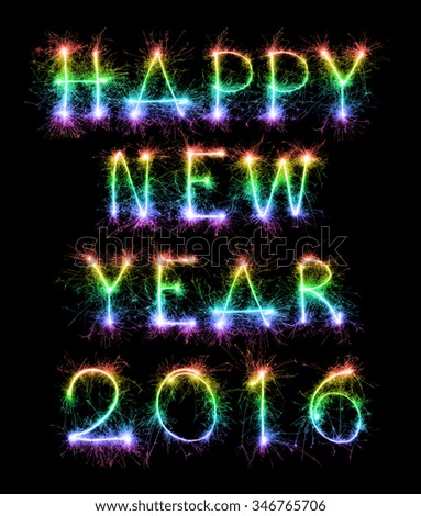 HAPPY NEW YEAR 2016 from colorful sparkle on black background