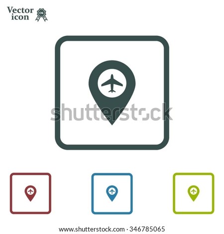 Illustration of a map mark icon with a plane