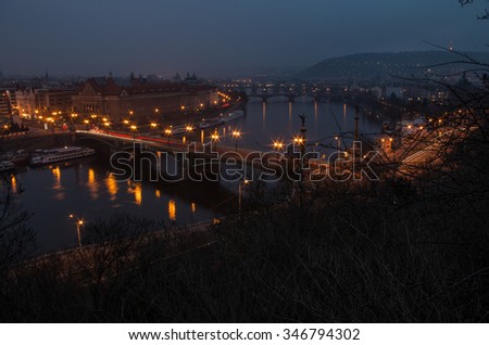 Hazy Prague bridges early in the morning (Prague, Czech Republic) including Charles bridge and Čechův most