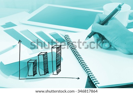 Drawing of Business graph analysis report and calculator. Accounting ,Information Technology,Banking and Finance 