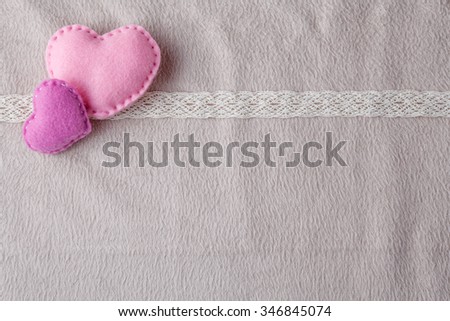 Wedding card decoration with with couple heart. Soft cozy background and copy space