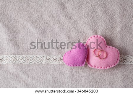 Wedding card decoration with with couple heart. Soft cozy background and copy space