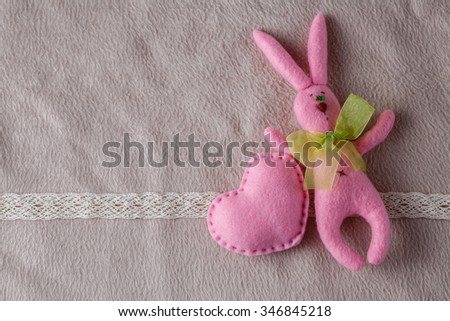 Easter card decoration with with bunny. Soft cozy background and copy space