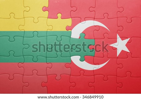 puzzle with the national flag of turkey and lithuania . concept
