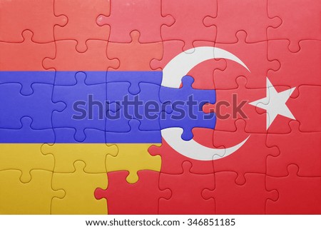 puzzle with the national flag of turkey and armenia . concept
