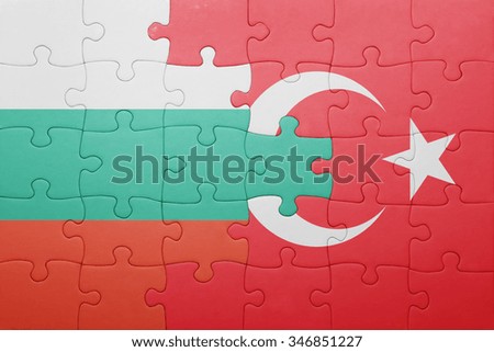 puzzle with the national flag of turkey and bulgaria . concept