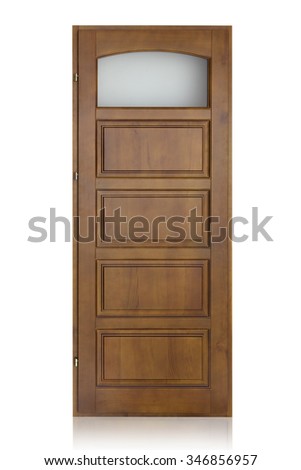 Wooden door isolated on white background