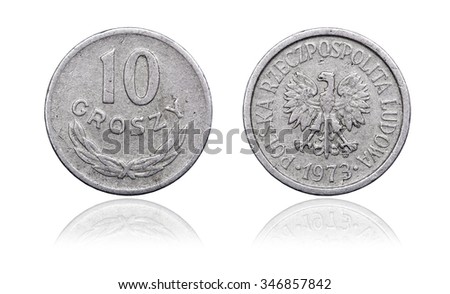 Coin 10 pennies with a mirror image. Poland, 1973