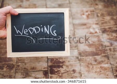 Wedding inscription on the board