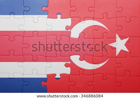 puzzle with the national flag of turkey and costa rica . concept