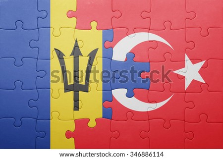 puzzle with the national flag of turkey and barbados . concept