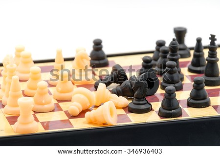 Chess pieces isolated on white background.