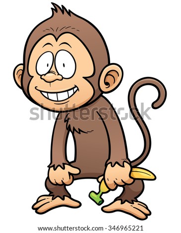Vector illustration of cartoon monkey holding banana