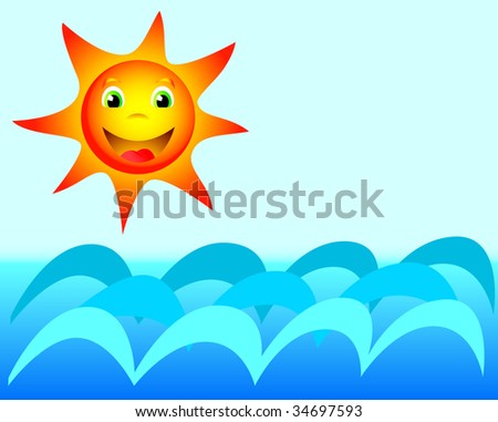 Happy sun and the sea illustration