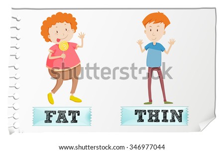 Opposite adjectives fat and thin illustration