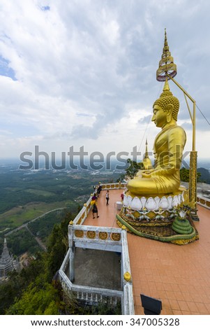 Tiger Cave Temple in Thailand, Krabi, Phuket. A Buddhist temple sits high above the mountain, after a steep climb of 1237 stairs