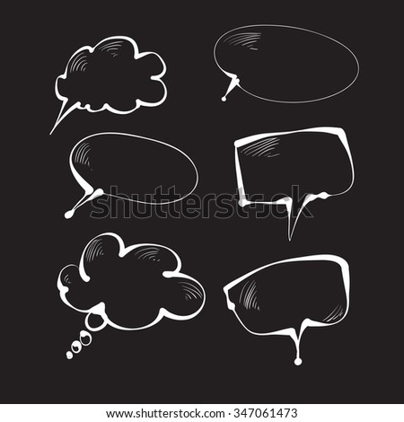 Hand-drawn clouds for part of speech, text, dialogue. Vector sketch.