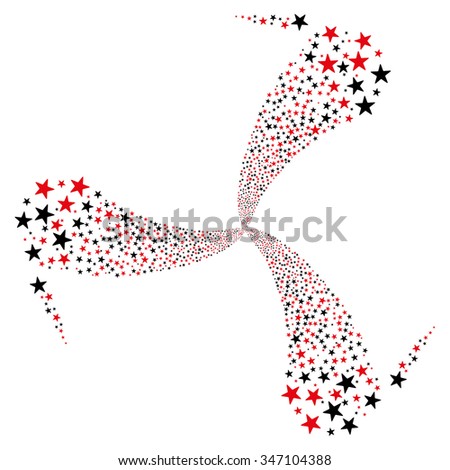 Star Fireworks Swirl Rotation vector illustration. Style is intensive red and black bicolor flat stars, white background.