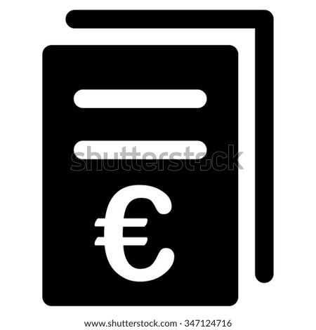 Euro Catalog List glyph icon. Style is flat symbol, black color, rounded angles, white background.