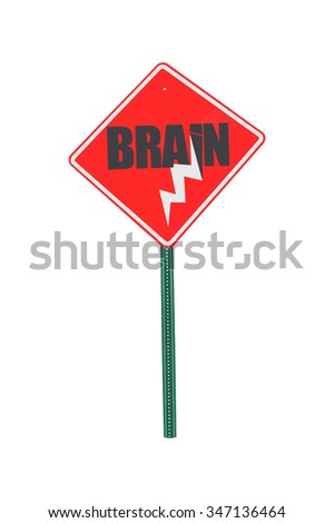 Red Brainstorm Traffic sign (Bolt of lightning signifies storm) isolated on white background