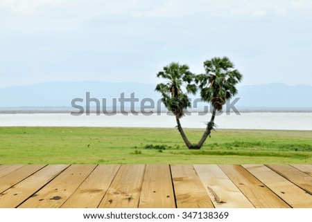 Wooden deck table blur Background
