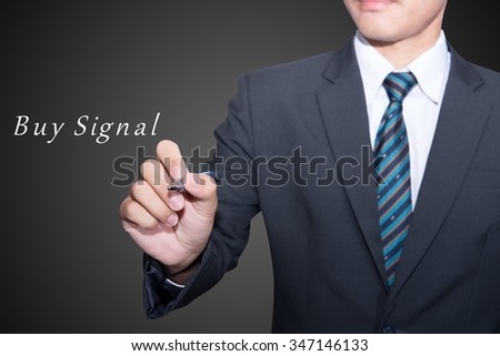 Business button connection web shopping - Young businessman, with text written with the hand.