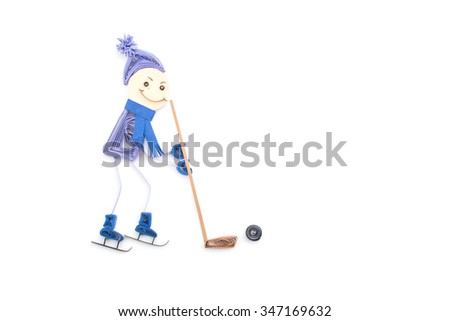 little boy play hockey on the ice  Quilling 